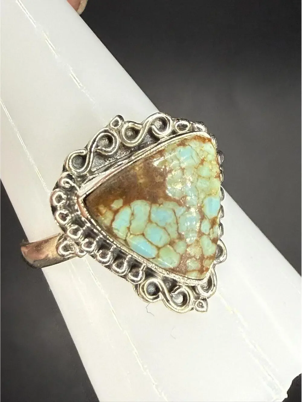Triangular  Number 8 Mine Turquoise & Sterling Silver Ring - Size 7